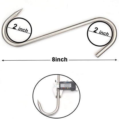 (4Pack) 8 Inch S-Hook Meat Hooks Heavy Duty Stainless Steel Meat Processing Butcher Hook Hanging Drying BBQ Grill Cooking Metal Meat Hooks for Butcher, Farmer, Hunter（10mm-8inch）