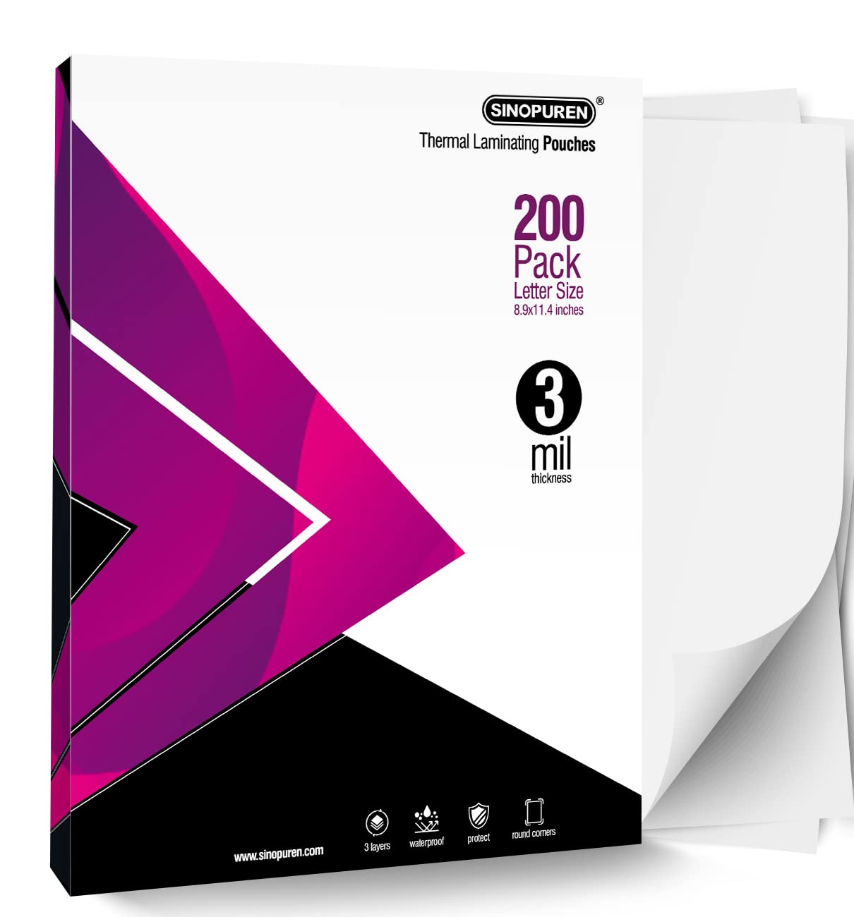 Letter Size Laminating Sheets 8.5 x 11, 3Mil Thick, 200 Pack Thermal Laminating Pouches for Heat Seal Laminators, Glossy Finish for School, Office, Crafts