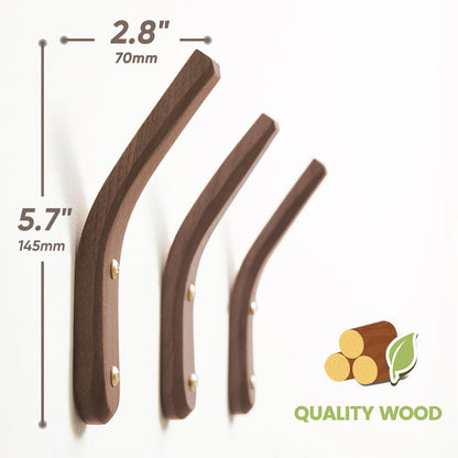COCOYA Wood Coat Hooks Wall Mounted, Wall Hanger for Hanging Jacket Bag Towel Hat Backpack Clothes - Natural Walnut Pegs Mid Century Rustic Home Foyer Minimalist Entryway Decor Easy Install (4 Pack)