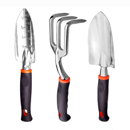 Yongkist 3 Piece Garden Tool Set, Cast-Aluminum Heavy Duty Gardening Kit Includes Hand Trowel, Transplant Trowel and Cultivator Hand Rake with Soft Rubberized Non-Slip Ergonomic Handle, Ideal Gifts