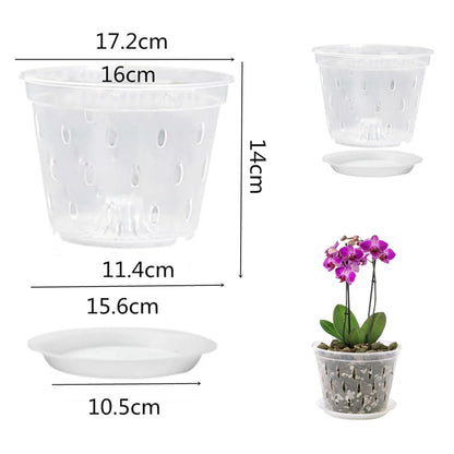4Pack Orchid Pots,6.67 Inches Breathable Slotted Orchid Planters, Orchid Pots with Holes and Saucers, Plastic Flower Plant Pots Indoor and Outdoor, Breathable Flower Pot Home Decor Nursery Pots