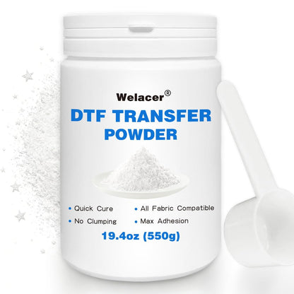 Welacer DTF Powder for Sublimation on Cotton 550g / 1.21lbs, White DTF Pretreat Hot Melt Adhesive Powder for All Transfer Printer Direct Print on Dark or Black Fabric