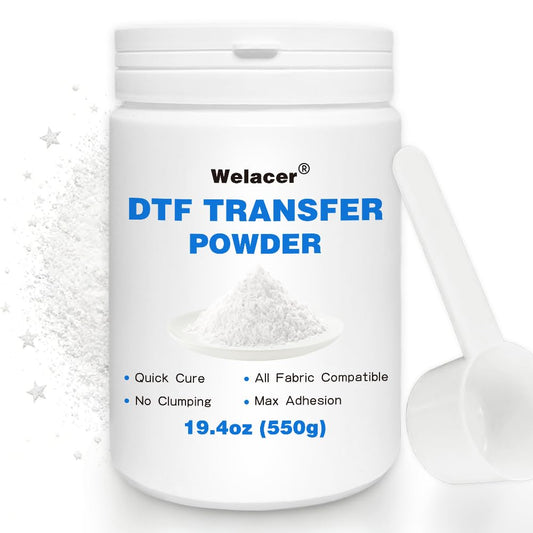 Welacer DTF Powder for Sublimation on Cotton 550g / 1.21lbs, White DTF Pretreat Hot Melt Adhesive Powder for All Transfer Printer Direct Print on Dark or Black Fabric