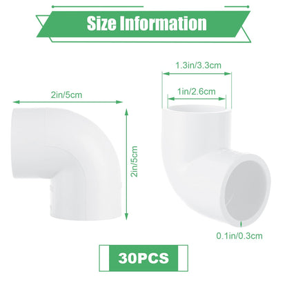 30pcs 3/4 PVC Fittings 90 Degree Elbow 2 Way PVC Pipe Fittings Right Angle Elbow PVC Adapter Furniture Build Grade PVC Pipe Adapter Fittings SCH40 PVC Corner Fittings