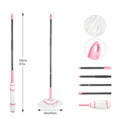 XXFLOWER Self-Wringing Mop, 57-inch, Heavy Duty Microfiber Mop for Floor Cleaning, Wet and Dry Use, Suitable for Hardwood Floors, Kitchens, Bathrooms, Tiles, Commercial and Home Cleaning (Pink)