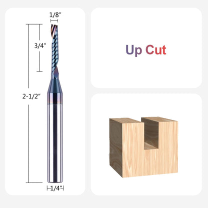 SpeTool O Flute Spiral Upcut Router Bits with 1/8" Cutting Diameter 1/4 Shank, Carbide Single 1 Flute End Mill with Coating Extreme Tool Life for CNC Aluminium Cutting Carving Engraving Tool