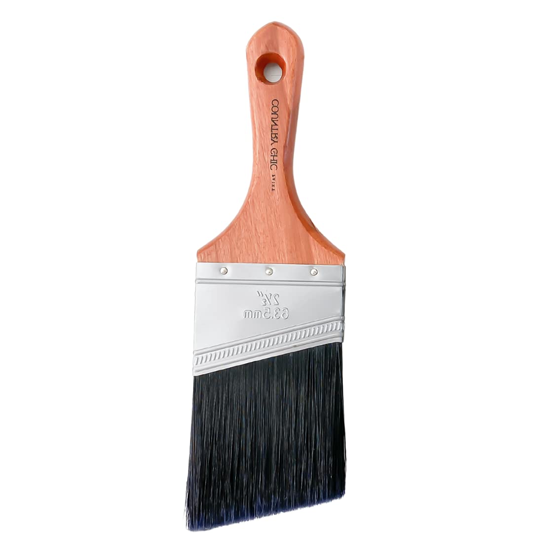 Country Chic Paint Brush - Short-Handle with Synthetic Angled Bristles for Smooth Furniture Paint Application with Minimal Brush Strokes, No Shedding, Vegan - Best for Water-Based Paint - 2.5"