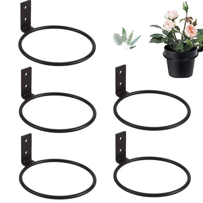 Plant Hangers, Flower Pot Holder Ring for Wall Mount 4 Inch Foldable,Black Flower Pot Ring Set,Heavy Duty Metal Round Planter Hooks Hangers for Outdoor, Indoor Plants and Flowers(6 Pack)