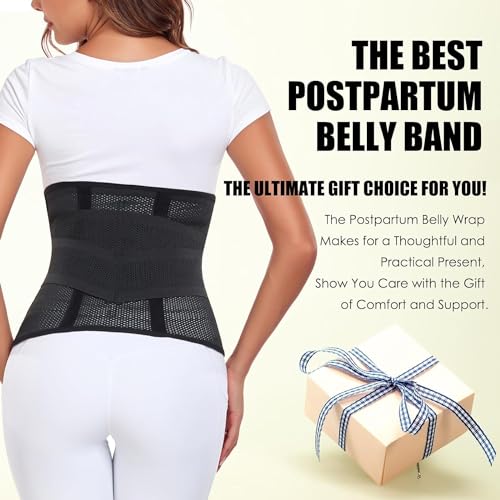 Postpartum Belly Wrap Waist Cincher – C Section Recovery Belt, Post Partum Women Belly Belt, Abdominal Binder After Pregnancy Postpartum Belly Band After Birth Brace (Black, S/M)