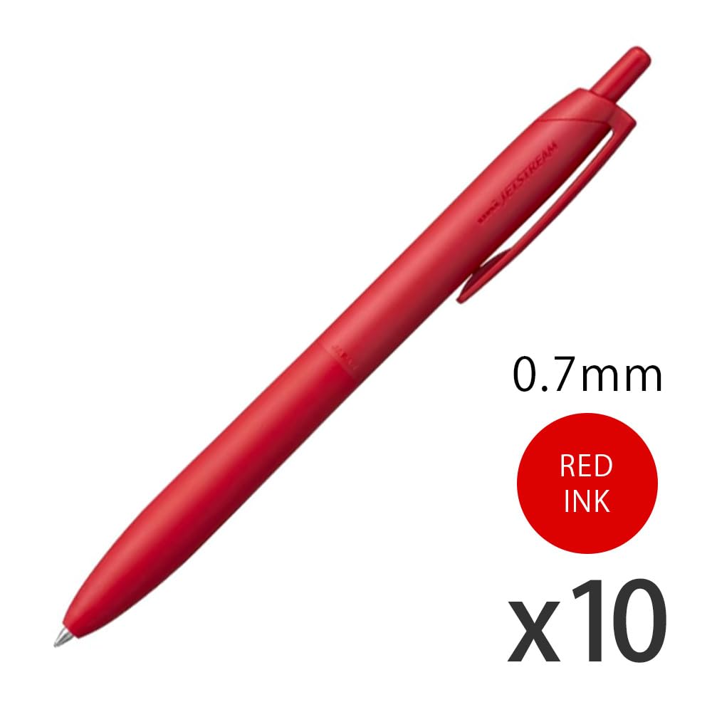 Uni Jetstream Single Ballpoint Pen, Equipped with 0.7mm Lite Touch Ink (Red), Red Body, SXNLS07.15, Set of 10
