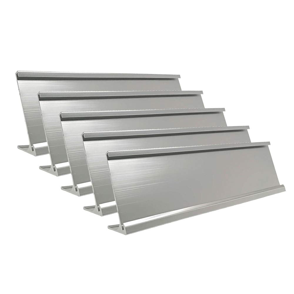 2" x 8" Aluminum Desk Name Plate Holder, Office Business Desk Sign Holder Desktop-5 Pack (Silver)