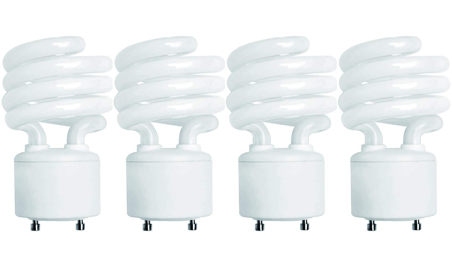 KOR (4 Pack) 13 Watt Mini Spiral - GU24 Base - (60W Equivalent) - T2 Mini-Twist - CFL Light Bulb (Cool White (4100K), CFL)