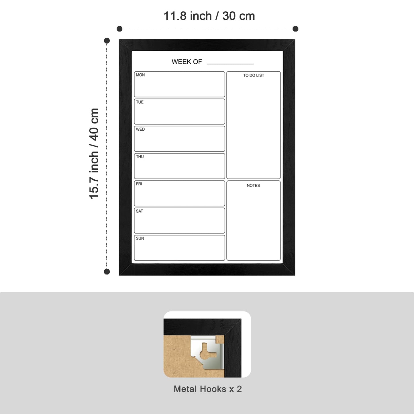 Aitakatta Weekly Dry Erase Whiteboard Calendar, 15.7"x11.8" Magnetic Surface Memo Board, Minimal Design Weekly Planner for Wall, Black Wood Frame Dry Erase Board for Office School Home(ZLBB-S-BK-3040)