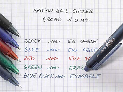 Pilot FriXion Clicker pen 1.0mm, Erasable Gel Pens, Bold Point, 6 pack (Black)
