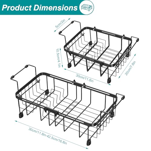 Ceecysaa Dish Drying Rack, Expandable Over The Sink Dish Drying Rack,Adjustable Dish Rack in Sink,Dish Drainer with Utensil Rack & Handle (30-42.5cm) for Kitchen Counter,Metal,Black