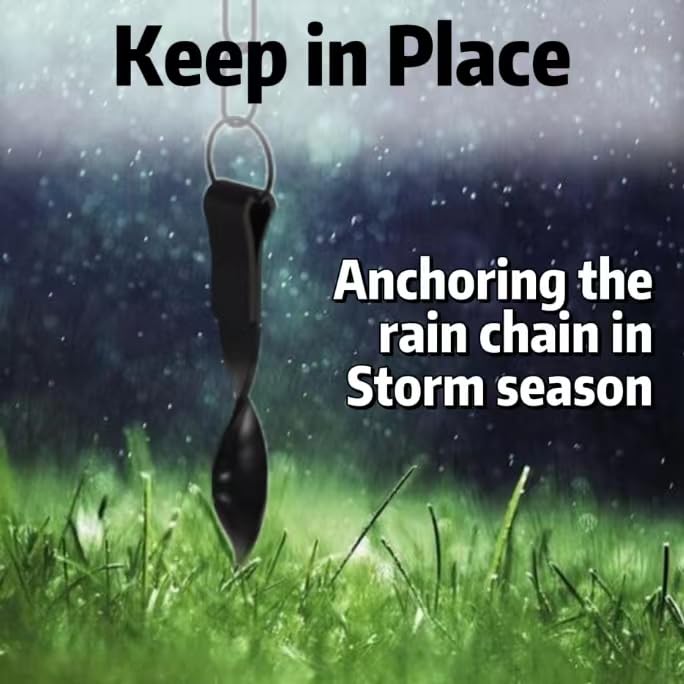 Rain Chain Anchor Stake for Copper Gutter Chains, 30'' Powder Coated Iron Downspout Chains Anchoring, Universal Fit Outside Rain Catcher System Accessories, Replacement for Basin and Barrel in Autumn.