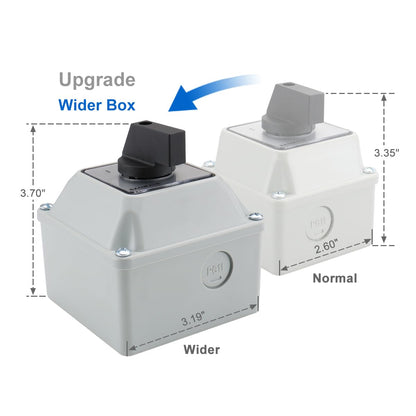 Baomain 20A Rotary Changeover Switch, 660V 3 Position 2 Phase, SZW26-20/D202.2D Cam Switch with Exterior Box (Wider Box)