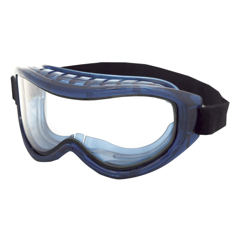 Sellstrom Flexible, Soft, Indirect Vented, Odyssey II Industrial Goggle, Scratch-Resistant, Anti-Fog, Dual Panel Clear Lens, Adjustable FR Strap, Blue Frame, S80200