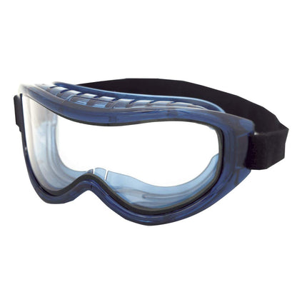 Sellstrom Flexible, Soft, Indirect Vented, Odyssey II Industrial Goggle, Scratch-Resistant, Anti-Fog, Dual Panel Clear Lens, Adjustable FR Strap, Blue Frame, S80200