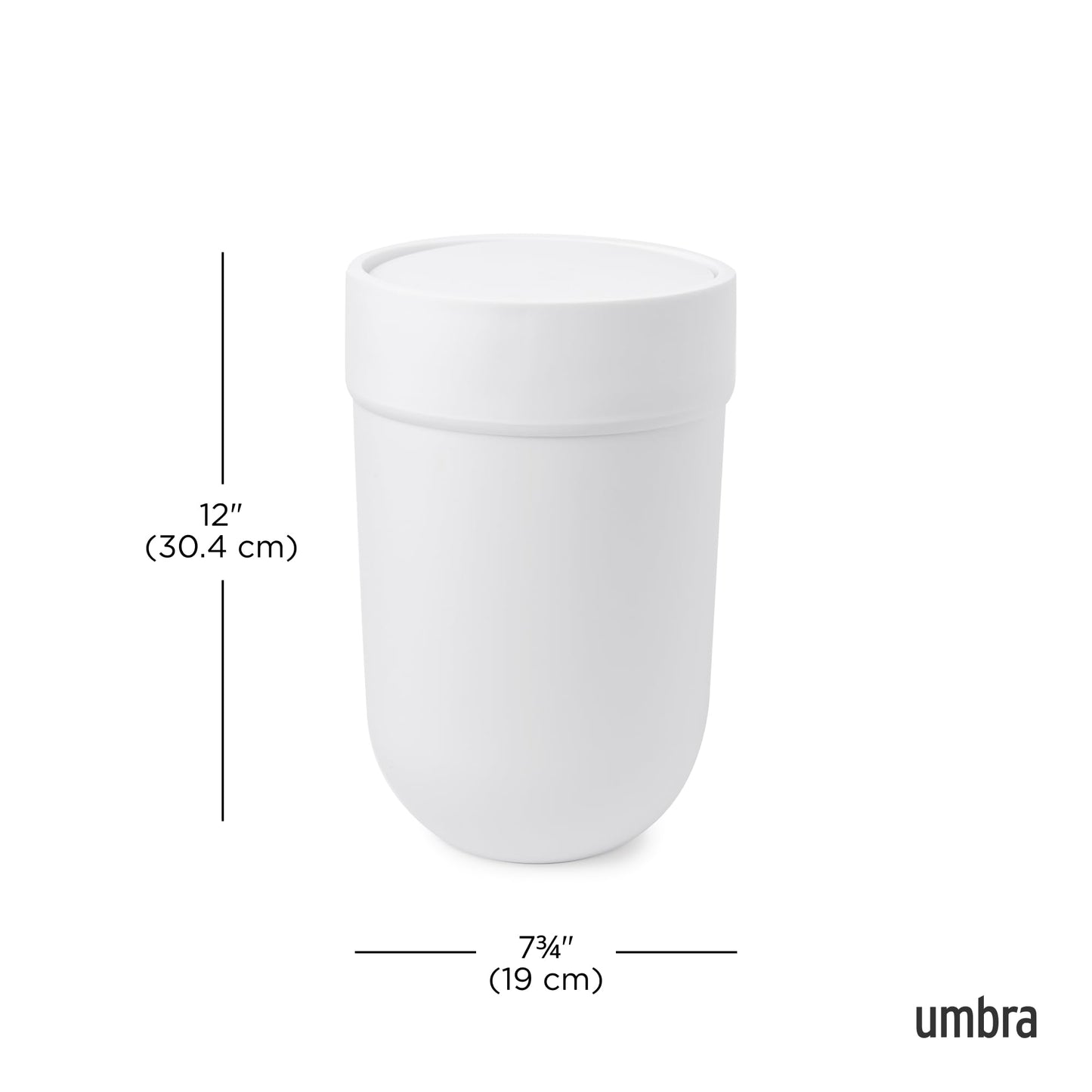 Umbra Touch Trash Can, Small 1.6-Gallon Garbage Bin with Swing Lid, Waste Basket for Bathroom or Office, White