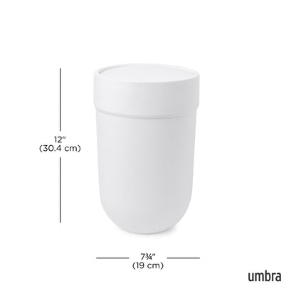Umbra Touch Trash Can, Small 1.6-Gallon Garbage Bin with Swing Lid, Waste Basket for Bathroom or Office, White