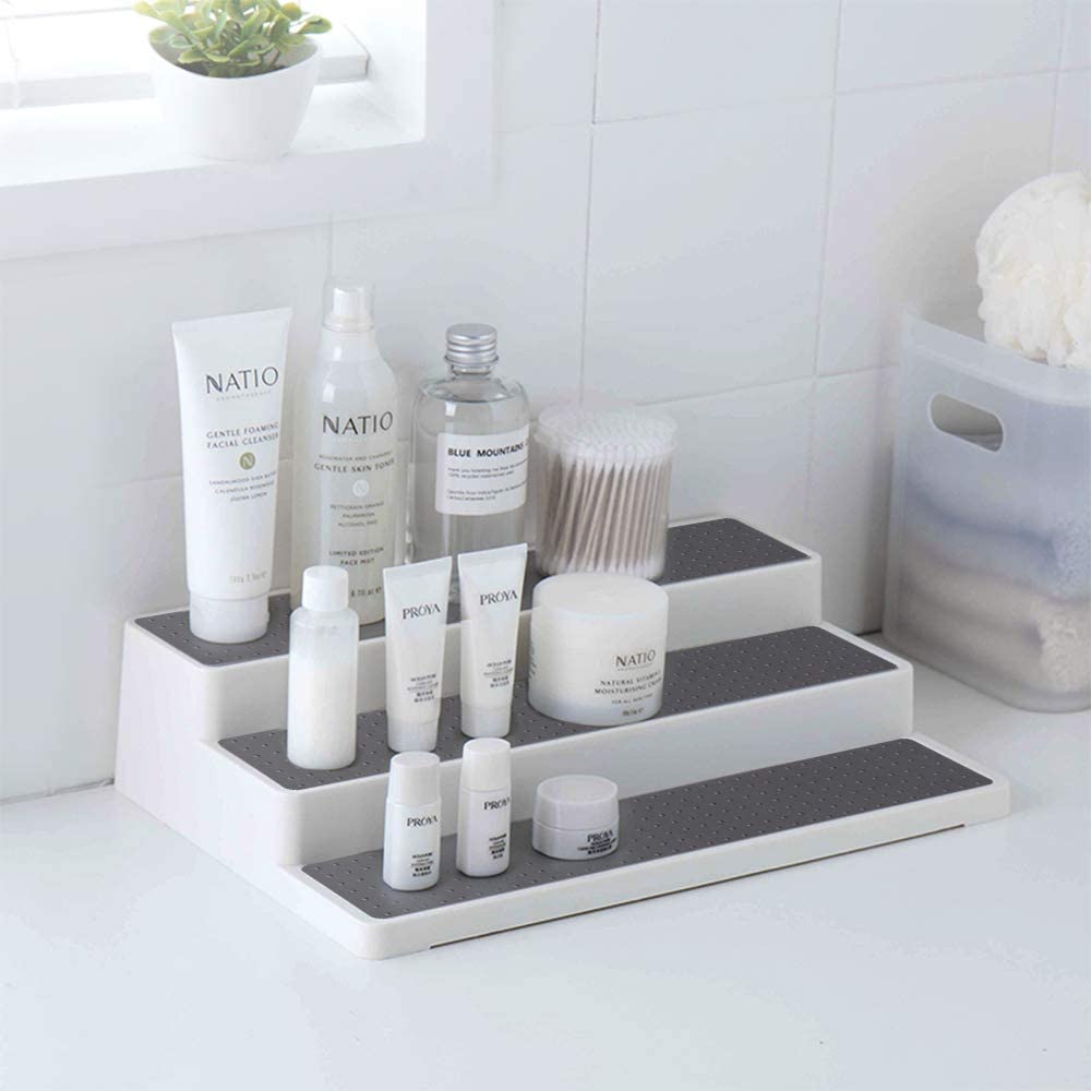 2 Pack Spice Rack 3Tier Spice Pantry Kitchen Cabinet Organizer,Waterproof Step Display Stand Non-slip Lining Shelf Organization for Kitchen Countertop Bathroom