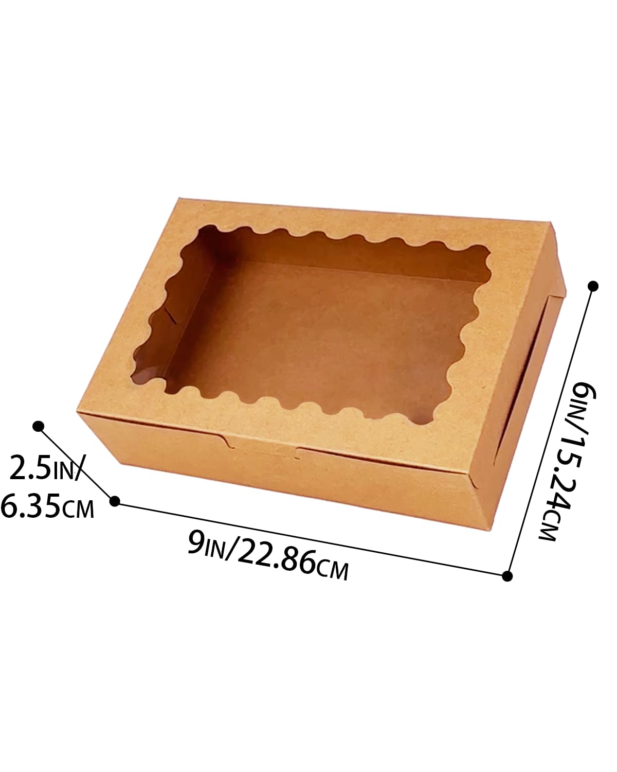qiqee 9x6x2.5 inch Brown Cookie Box with Window 25Pcs Pastry Macaron Bakery Box For Packaging