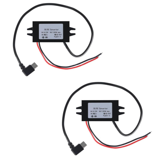 2 Pcs DC 12V to 5V USB C Buck Converter 3A 15W Type-C Right Angle Step-Down Converter Voltage Regulator Car Power Converter Adapter Waterproof