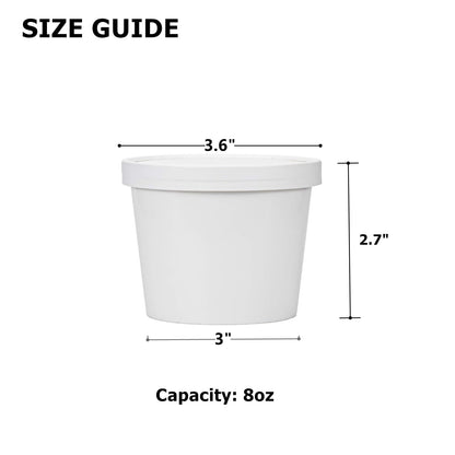 CEZOOWYEX 75 Pack Paper Food Containers with Lids, 8 Oz Cardboard Ice Cream Portion Cups, Reusable To Go Hot Dessert Bowls for Christmas Thanksgiving Gathering, White