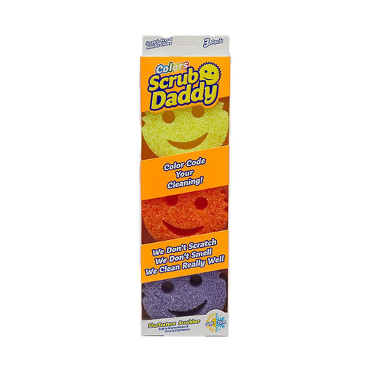 Scrub Daddy Sponge Set -Colors -Scratch-Free Sponges for Dishes and Home,Odor Resistant, Soft in Warm Water, Firm in Cold, Deep Cleaning, Dishwasher Safe,Multi-use,Functional,Ergonomic,Multicolor,3 Count (Pack of 1)