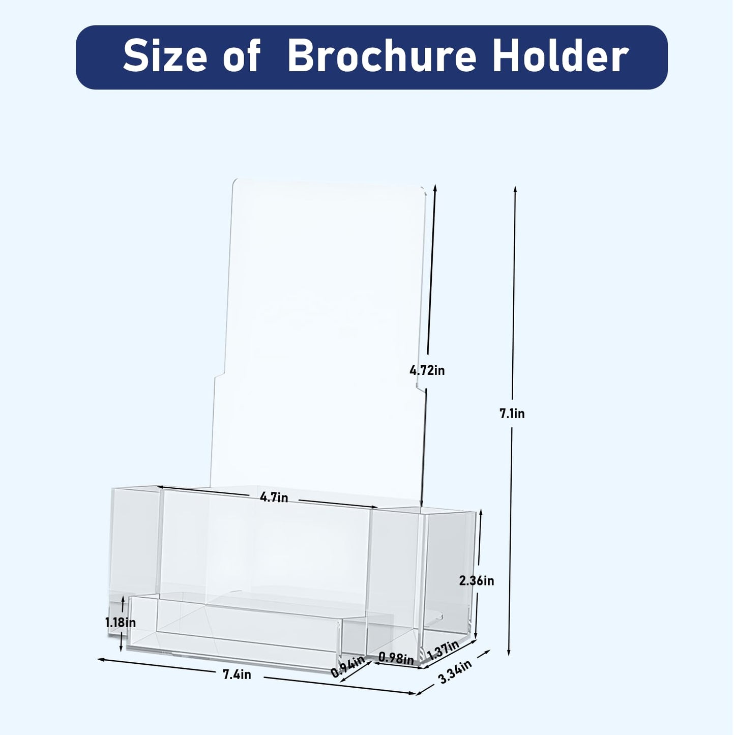 QREIHLPY Acrylic Brochure Holder 2pcs, 4.7 Inch with Dual Pen Holders & Business Card Slot, Clear Display Stand for Countertop, Suitable for Pamphle, Magazines, Menus, Trifold Booklets