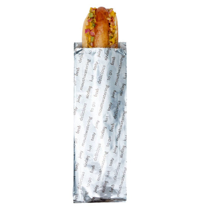 Restaurantware-Bag Tek 3.7 x 1.2 x 12 Inch Hot Dog Bags, 100 Large Hot Dog Wrappers - Greaseproof, Freezer-Safe, Printed Foil Accessories, Heat-Resistant, Non-Vented