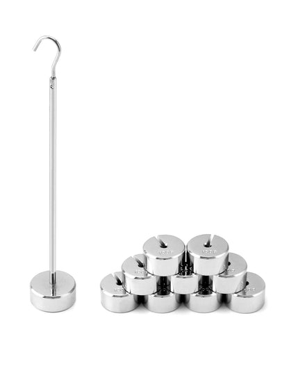 QWORK Lab Slotted Mass Set, Chromium-Plated Metal Slotted Weights, One Set - Total 1000g - Includes 9 Weights (100g Each) & One Hanger (100g)