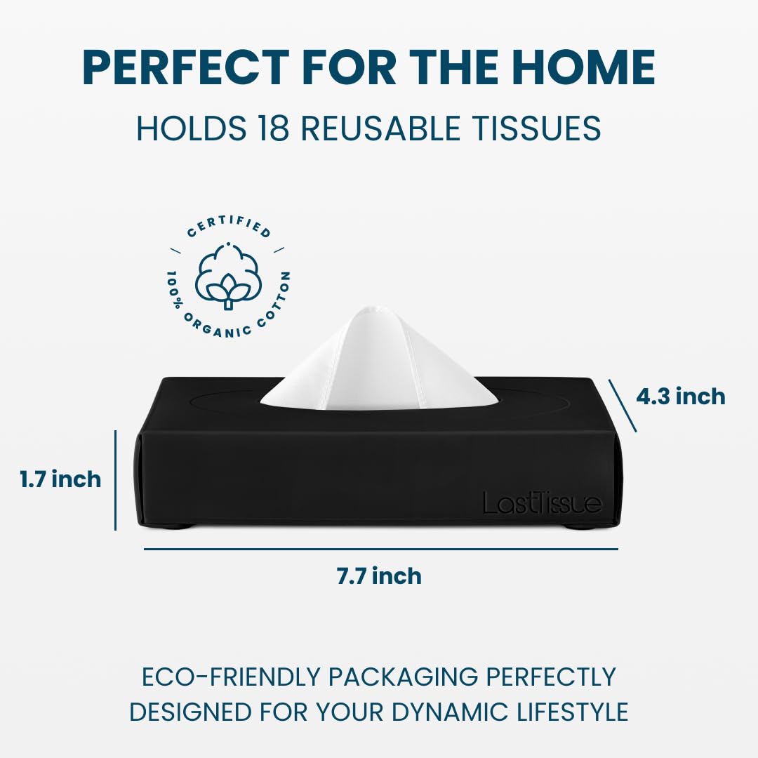 LastTissue® Reusable Cotton Tissue Box | Face Towels & Handkerchiefs for Men & Women – Washable, Sustainable Facial Tissue with Storage Case