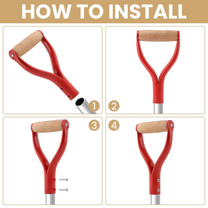 Shovel D Grip Handle, 3.1cm/1.22inch Inner Diameter Metal Spade Snow Shovel Replacement Handle with Comfortable Grip, Shovels Replacement for Garden Digging Raking Tool(Red)