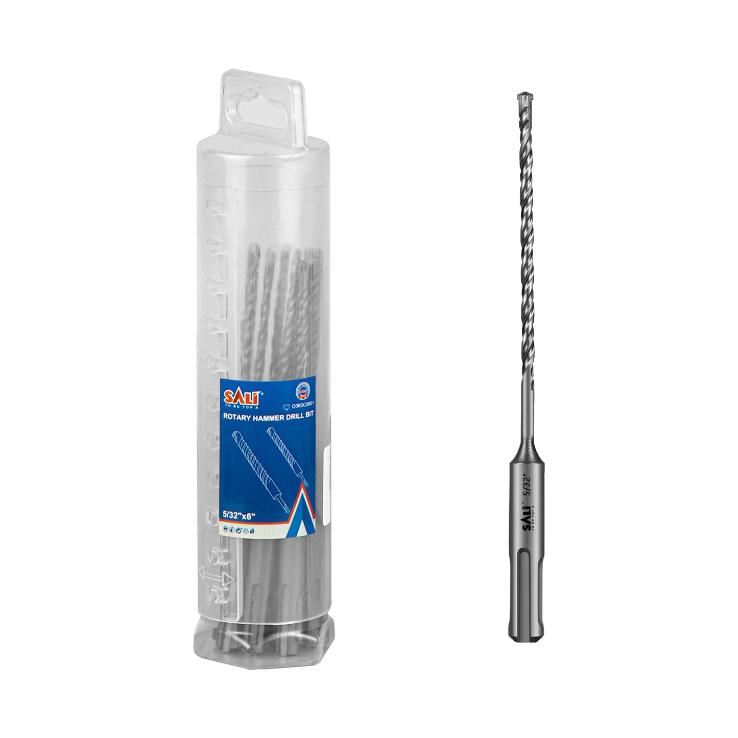 SALI 10PCS 5/32"*6" SDS Plus Rotary Hammer Drill Bit Concrete Drill Bit Kit Cross-Type Double Thread Carbide Material Suitable for Concrete, Brick, Cement Walls, Stone, Hammer Drill Bits for Concrete