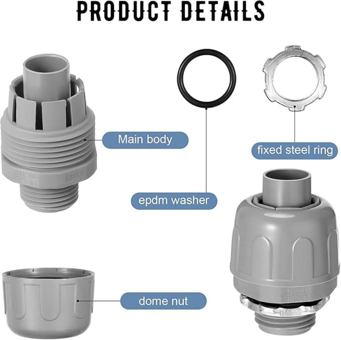 1/2 Inch Liquid Tight Connector, PVC Electrical Conduit Fittings Straight 180 Degree Flexible Conduit Connector for Home Kitchen Bathroom Tube Tool Supplies (20pcs)
