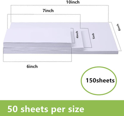 150 Glossy Photo Paper,White Photographic Paper 3 Sizes (4"x6", 5"x7", 8"x10") - 50 Sheets per Pack,White Photographic Paper Single Side Printable Photo for All Inkjet Printers Letter Size