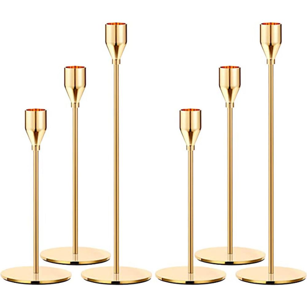 LXTaoler Candle Holders for Taper Candles, Set of 6 Metal Candle Stand Modern Decorative Candlestick Holder for Wedding, Dinning, Party (Gloden-6)