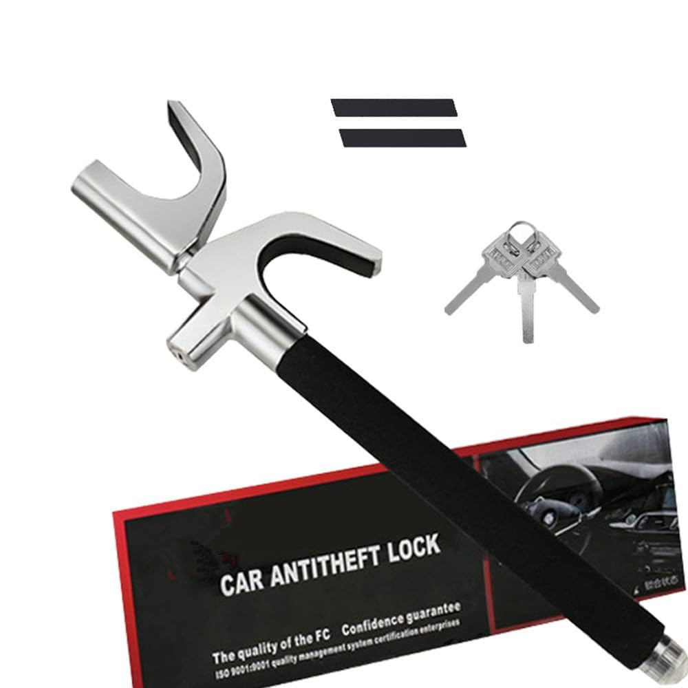 Car Steering Wheel Lock, Antitheft Lock with 3 Keys, Retractable Stainless Anti Theft Car Device with Escape Hammer Universal Fit Car Trucks SUV Van Auto