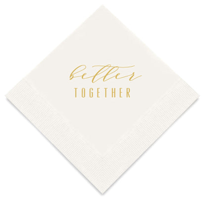 Weddingstar 3-Ply Gold Foil Cocktail Napkins White - Better Together