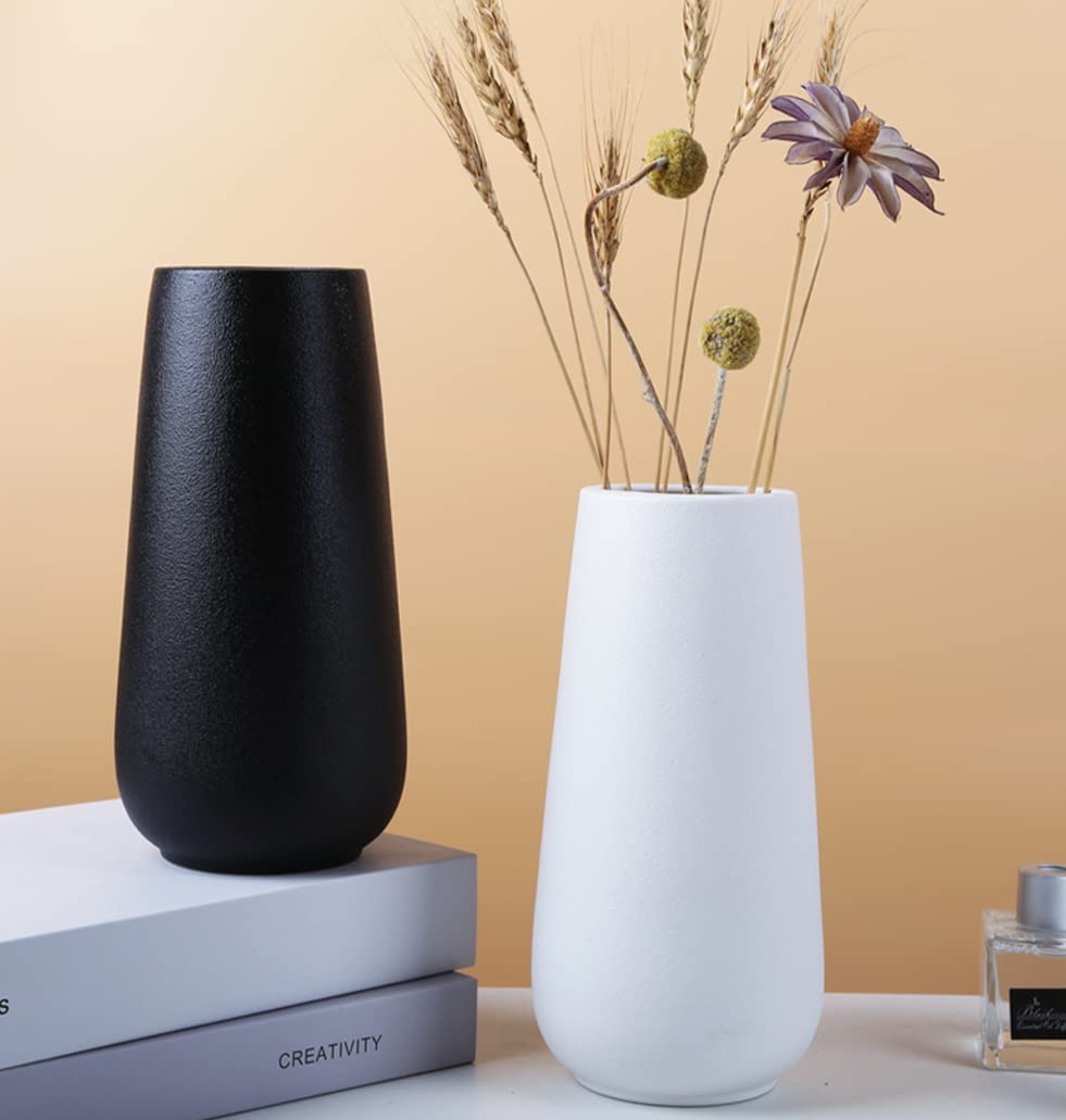 11 Inch Tall Matt White Ceramic Vases for Flowers & Pampas Grass, Classic Rustic Style Decorative Vase for Home Decor Table Centerpieces