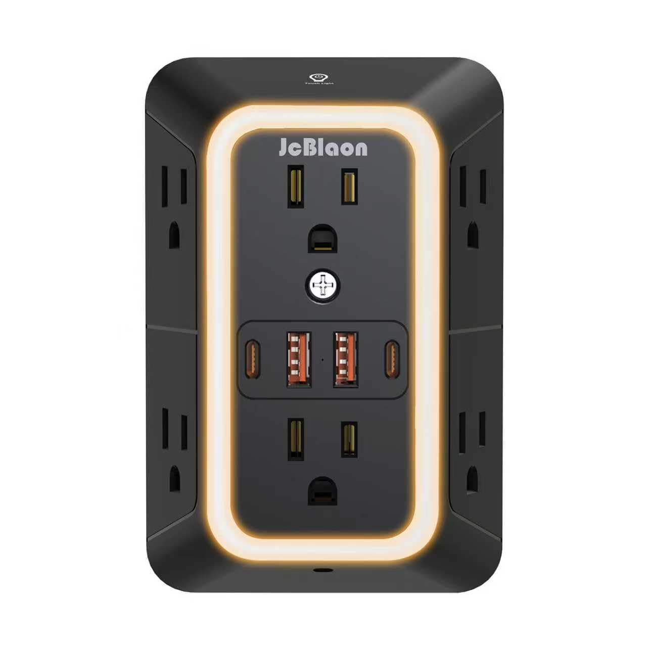 Wall Outlet Extender with Night Light, Power Plug Adapter 6 Outlet Extender with 4 USB Charging Ports（2 USB C）,1050J Power Strip Multi Plug Adapter Spaced for Home Office Travel-Black