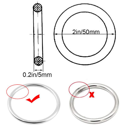 Abimars 2" Seamless Metal O Ring, 10 Pack 304 Stainless Steel Rings Load 320lbs, Solid, Heavy Duty Multi-Purpose Metal O-Ring for Macrame, Dog Leashes