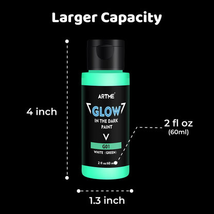 ARTME Glow in The Dark Paint, 10 Bright Colors 60ml/2oz Blacklight Paint Set, Neon Craft Paint, Acrylic Glow Fluorescent Paint Perfect for Art Painting, DIY projects, Halloween and Christmas