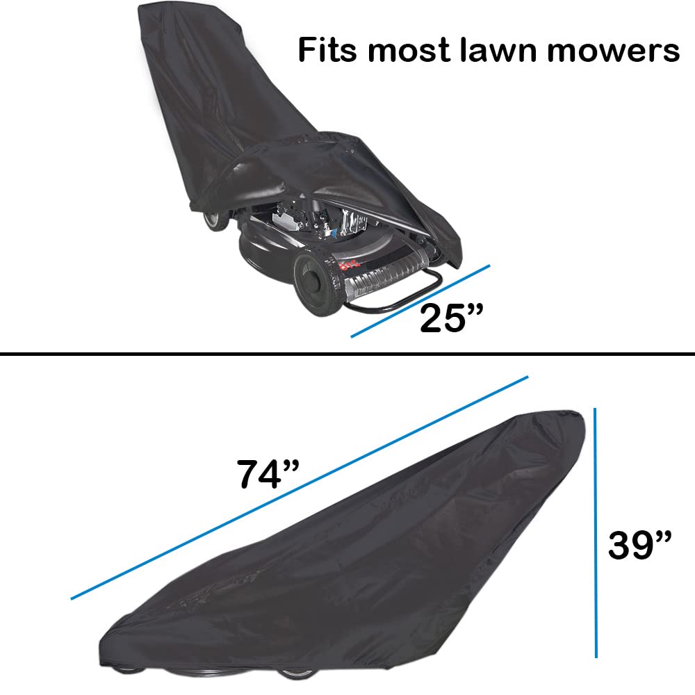 Amberr Lawn Mower Cover-Heavy Duty 600D Waterproof Push Mower Cover,Lawnmower Cover Waterproof Outdoor-Full Protection against Water,UV,Wind,Fit with Drawstring, Black 600D
