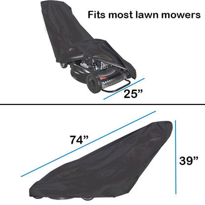 Amberr Lawn Mower Cover-Heavy Duty 600D Waterproof Push Mower Cover,Lawnmower Cover Waterproof Outdoor-Full Protection against Water,UV,Wind,Fit with Drawstring, Black 600D