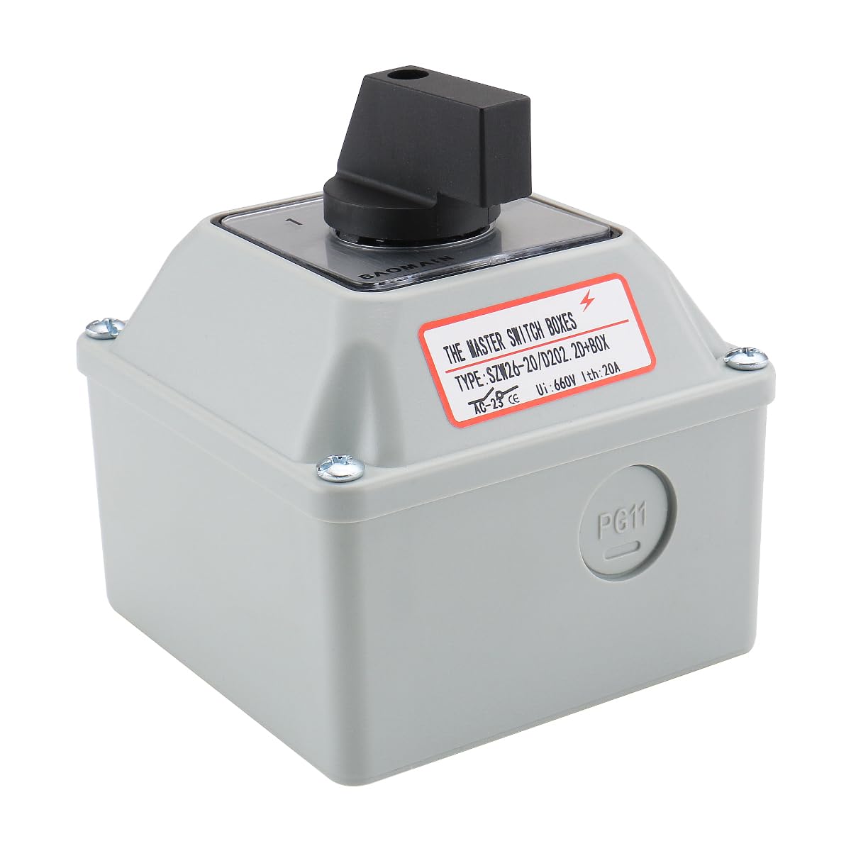 Baomain 20A Rotary Changeover Switch, 660V 3 Position 2 Phase, SZW26-20/D202.2D Cam Switch with Exterior Box (Wider Box)