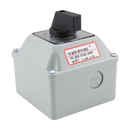 Baomain 20A Rotary Changeover Switch, 660V 3 Position 2 Phase, SZW26-20/D202.2D Cam Switch with Exterior Box (Wider Box)