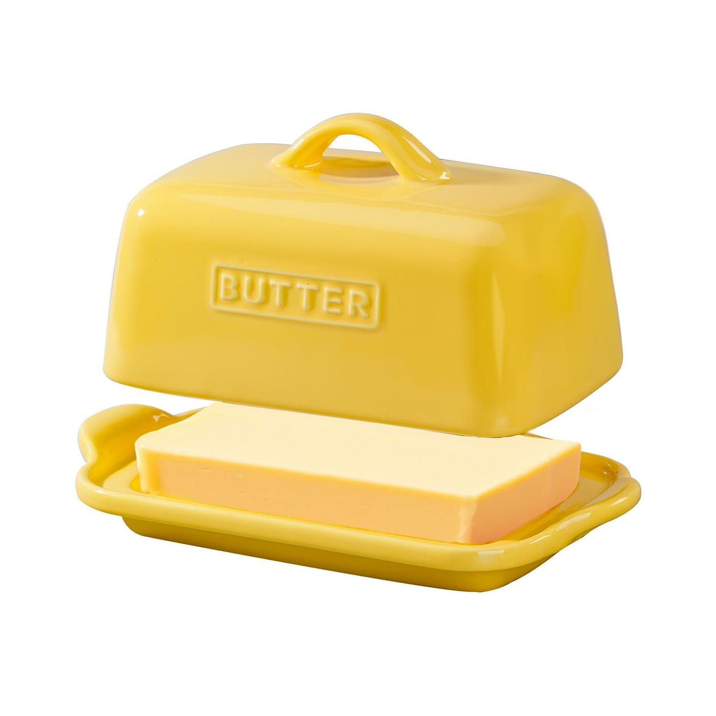 ADIVEE Large Butter Dish for 1 lb Block of Canadian Butter, Porcelain Butter Keeper Fit a Full Pound Block of Butter, Butter Container for an Entire Pound Butter,Color-Yellow